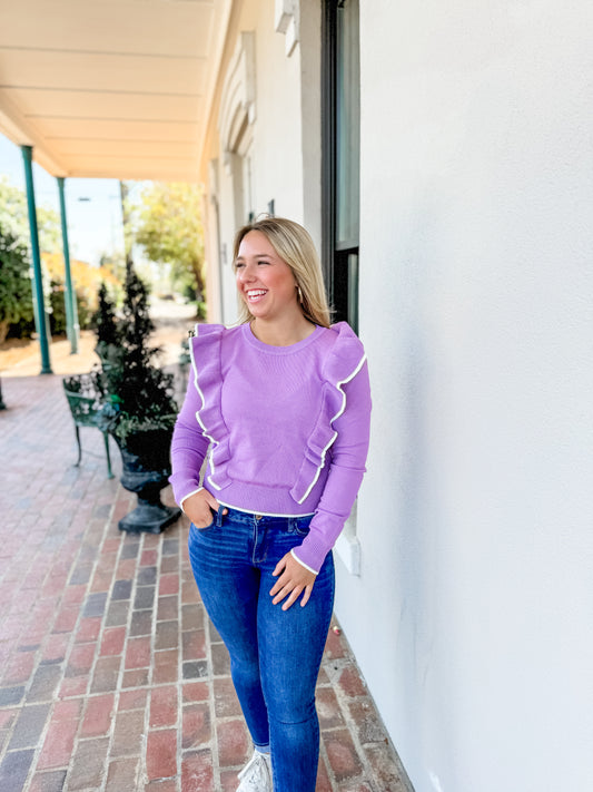 Lilac Ruffle Knitter Sweater