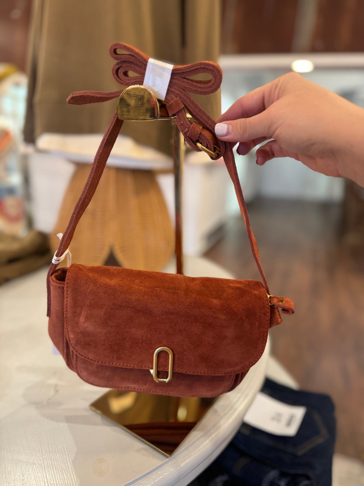 Crossbody- Rust Suede 100% Genuine Leather