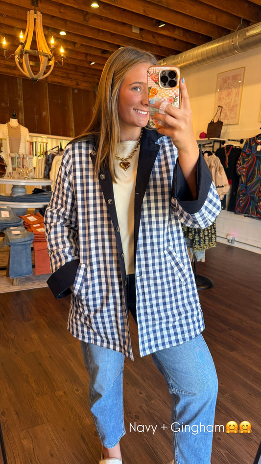 Navy Reversible Gingham Jacket