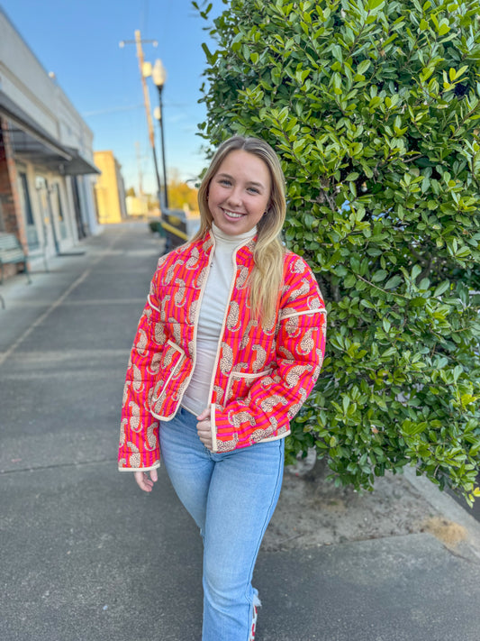 Quilted Striped Cheetah Jacket