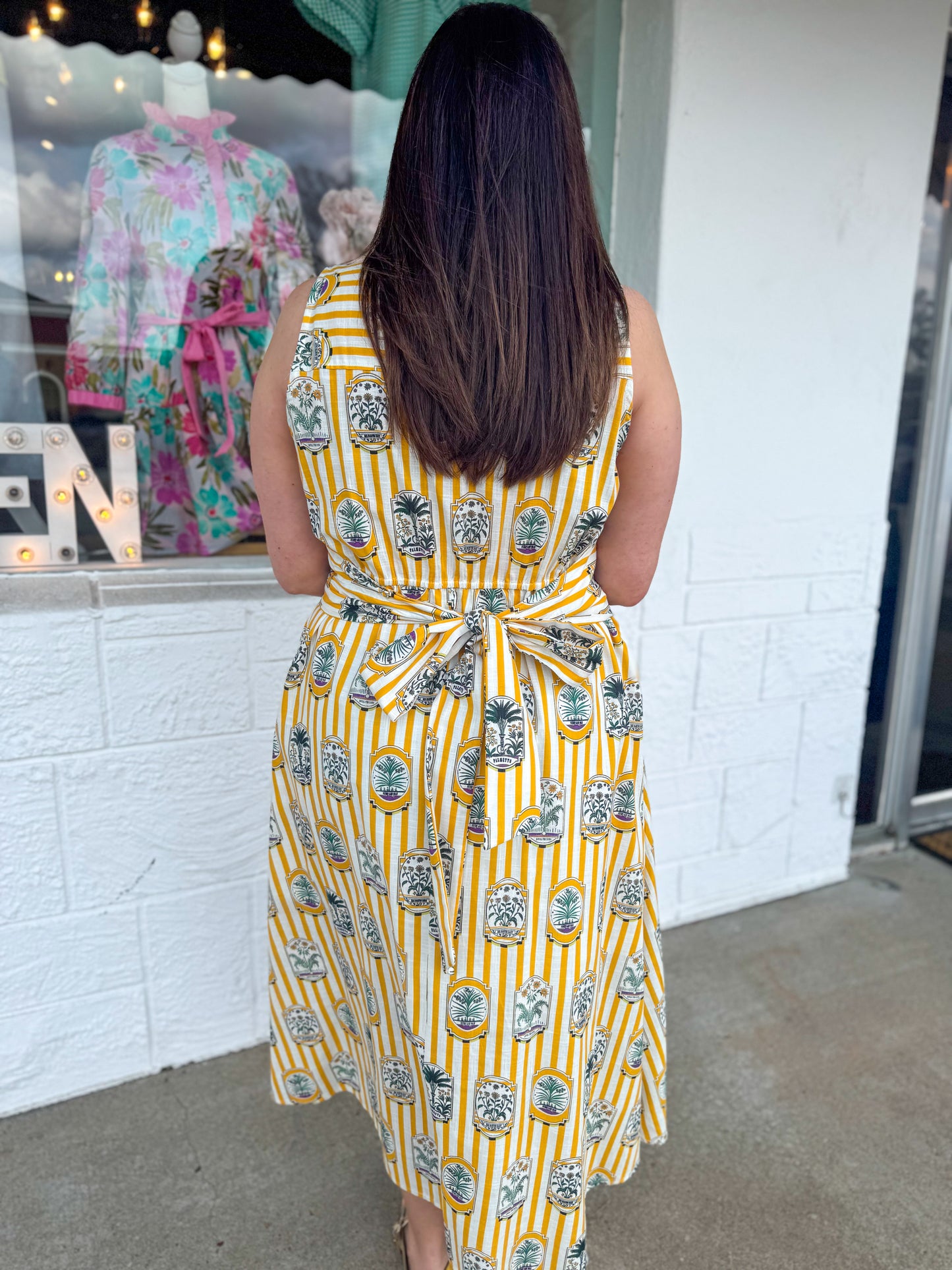 Gold Stripe Palm Dress