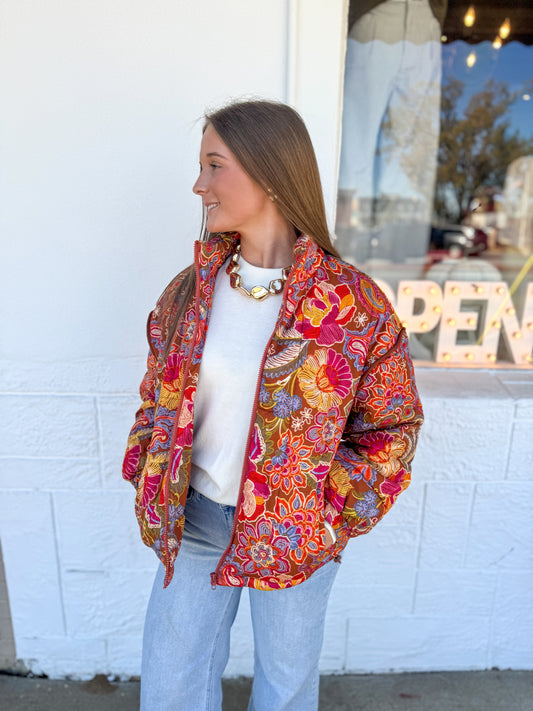Brick Floral Quilted Jacket