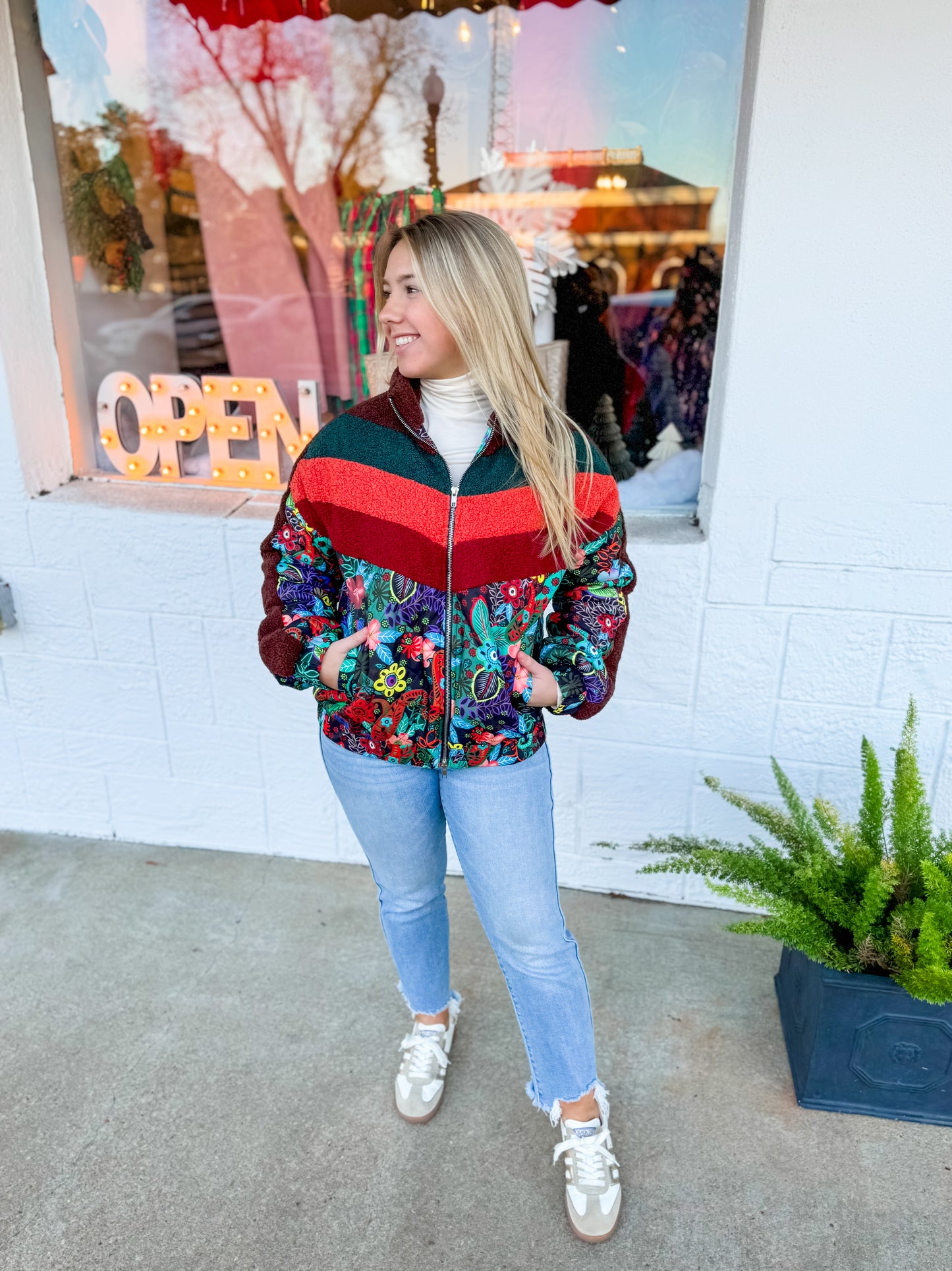 KARLIE| Novelty Chevron Floral Puffer Jacket