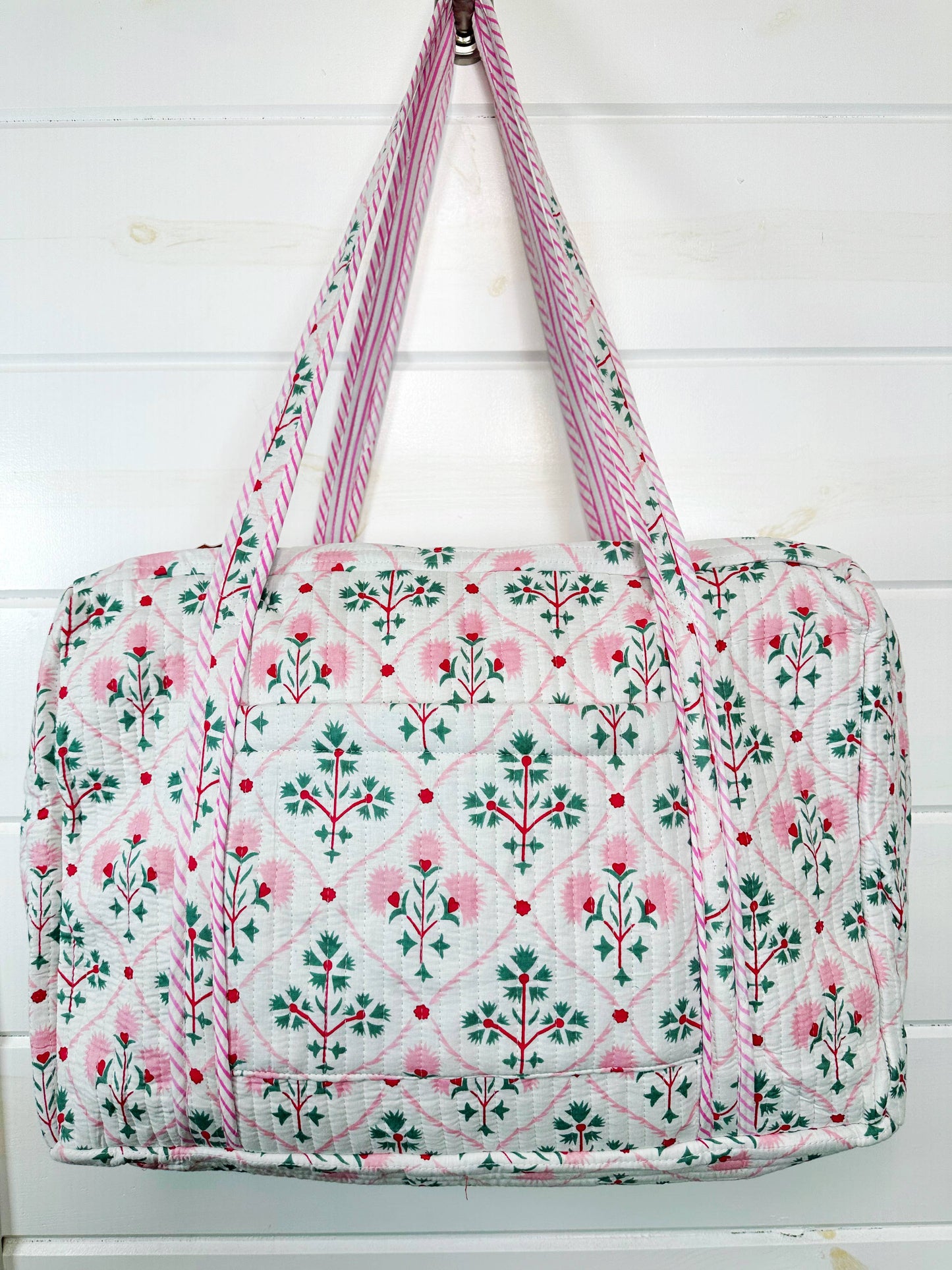 Handmade Quilted Duffle Bag – Folk Floral Print Weekender