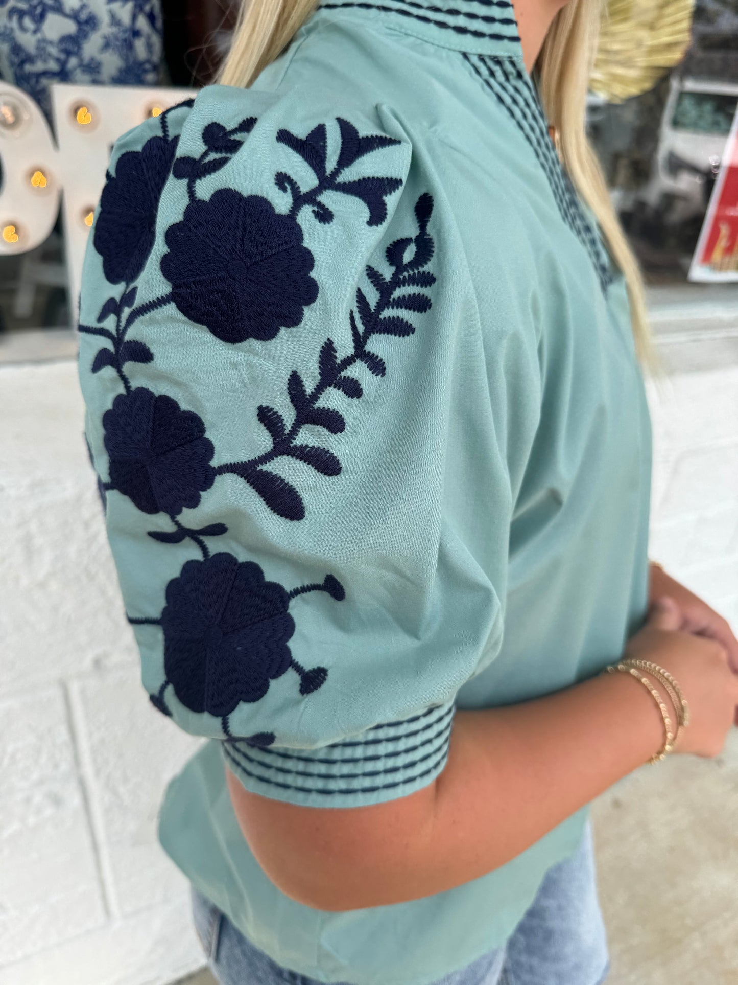 Cottage Sage puff Sleeve Top