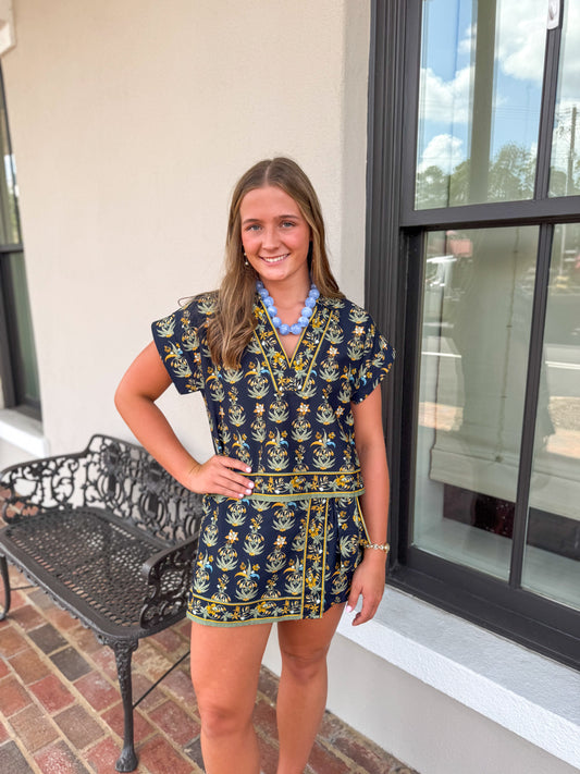 Navy Floral Top