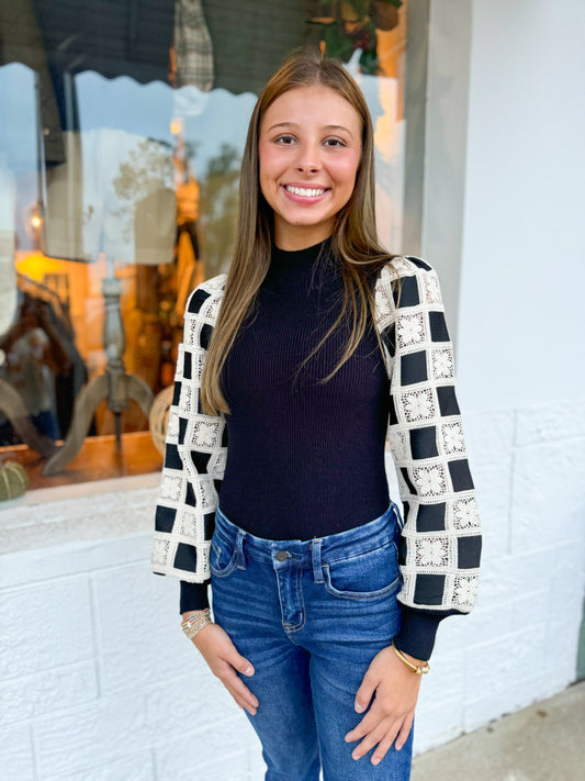 Crochet Black Cream Sweater