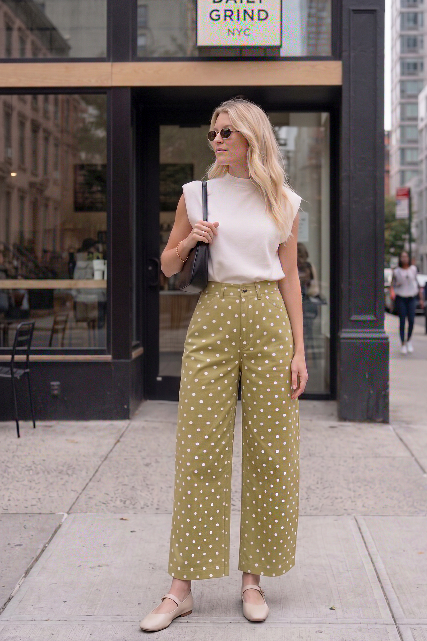 Casual Pants High Waist Barrel Leg Polka Dot Stretch