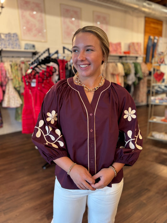 Merlot Embroidery Top
