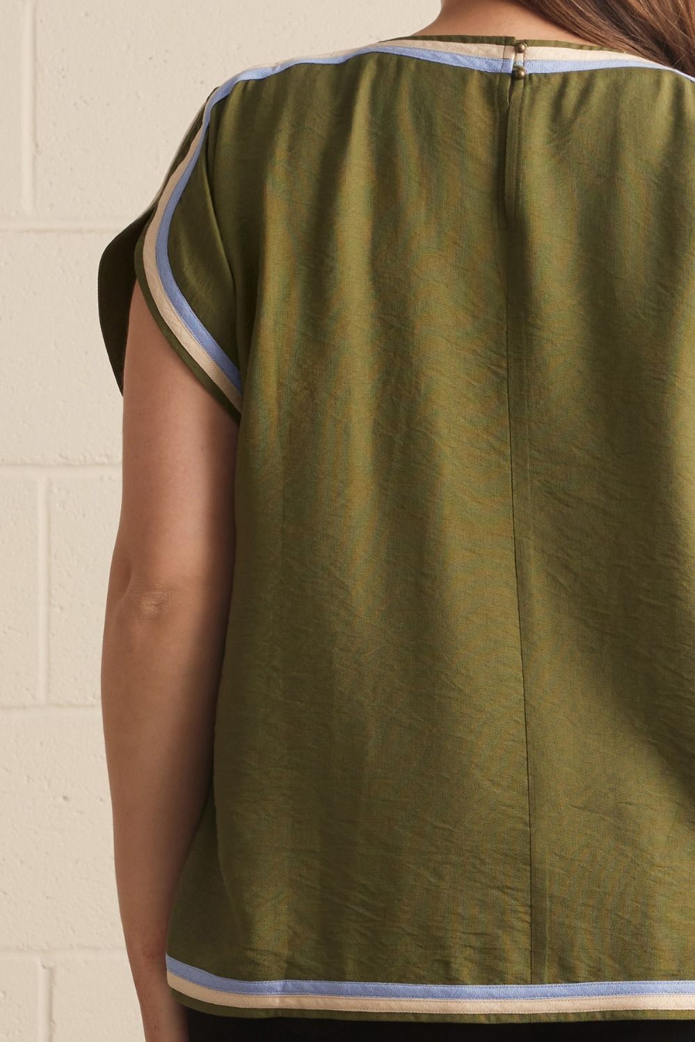 Olive Blue Trim Top