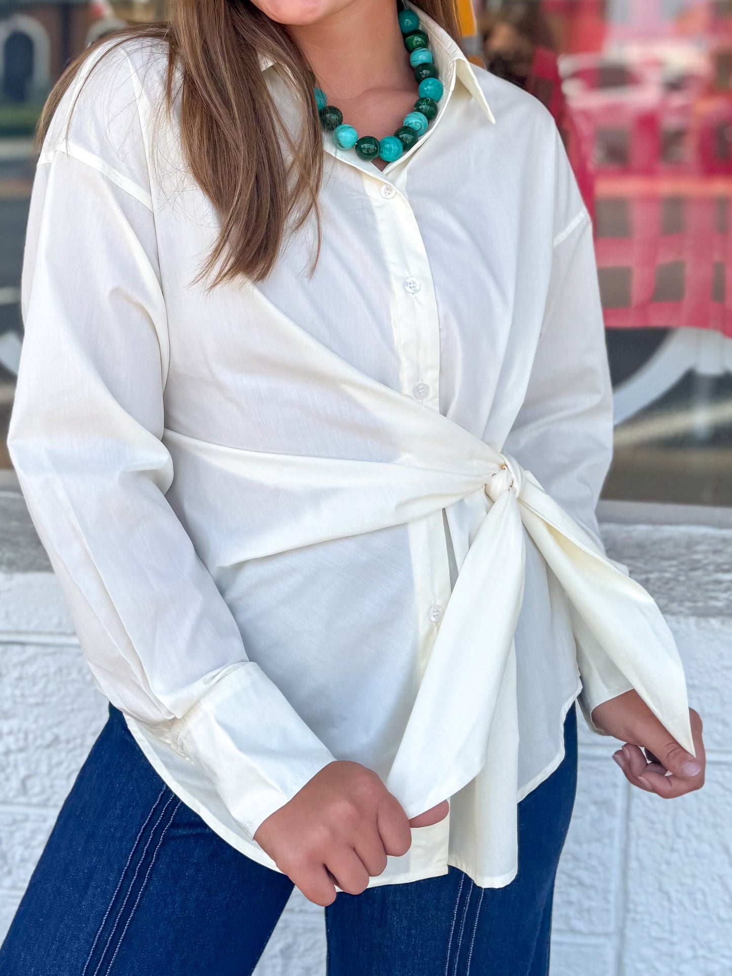 Cream Side-Tie Top