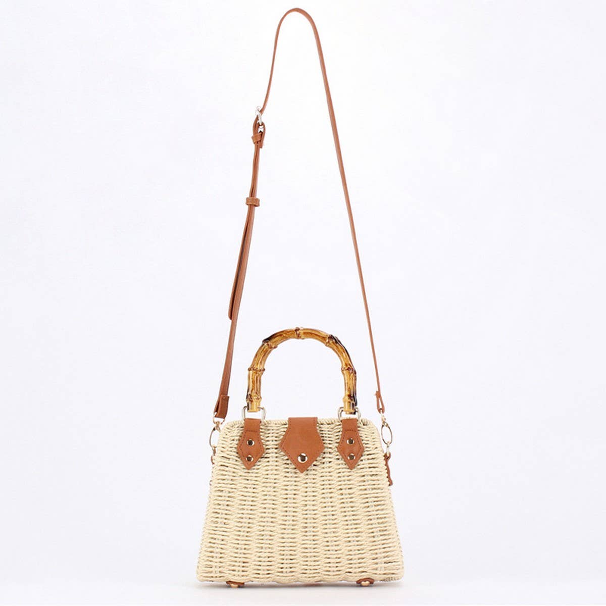 Straw Beach Bag with Bamboo Handle
