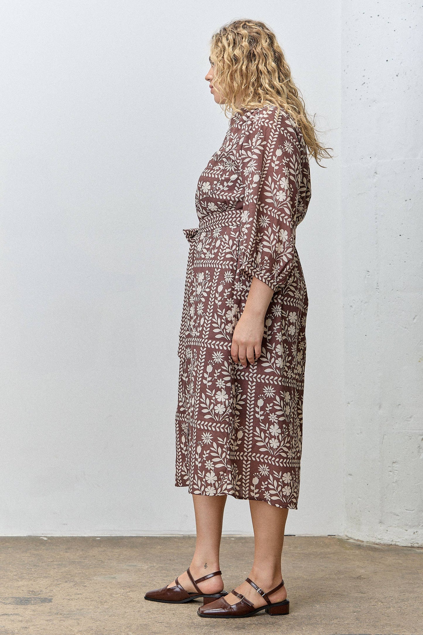 (PLUS) BORDER FLORAL PRINT SHIRT DRESS