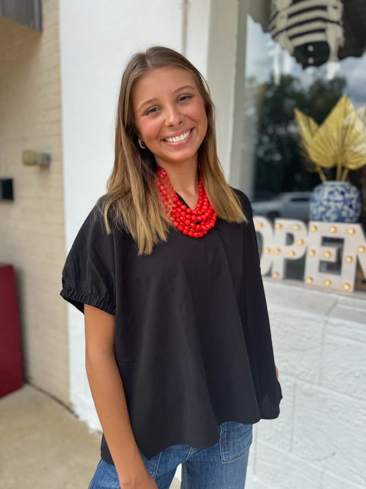 Basic Collared Black Top