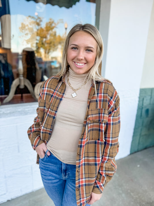 Camel Plaid Button-Down Flannel