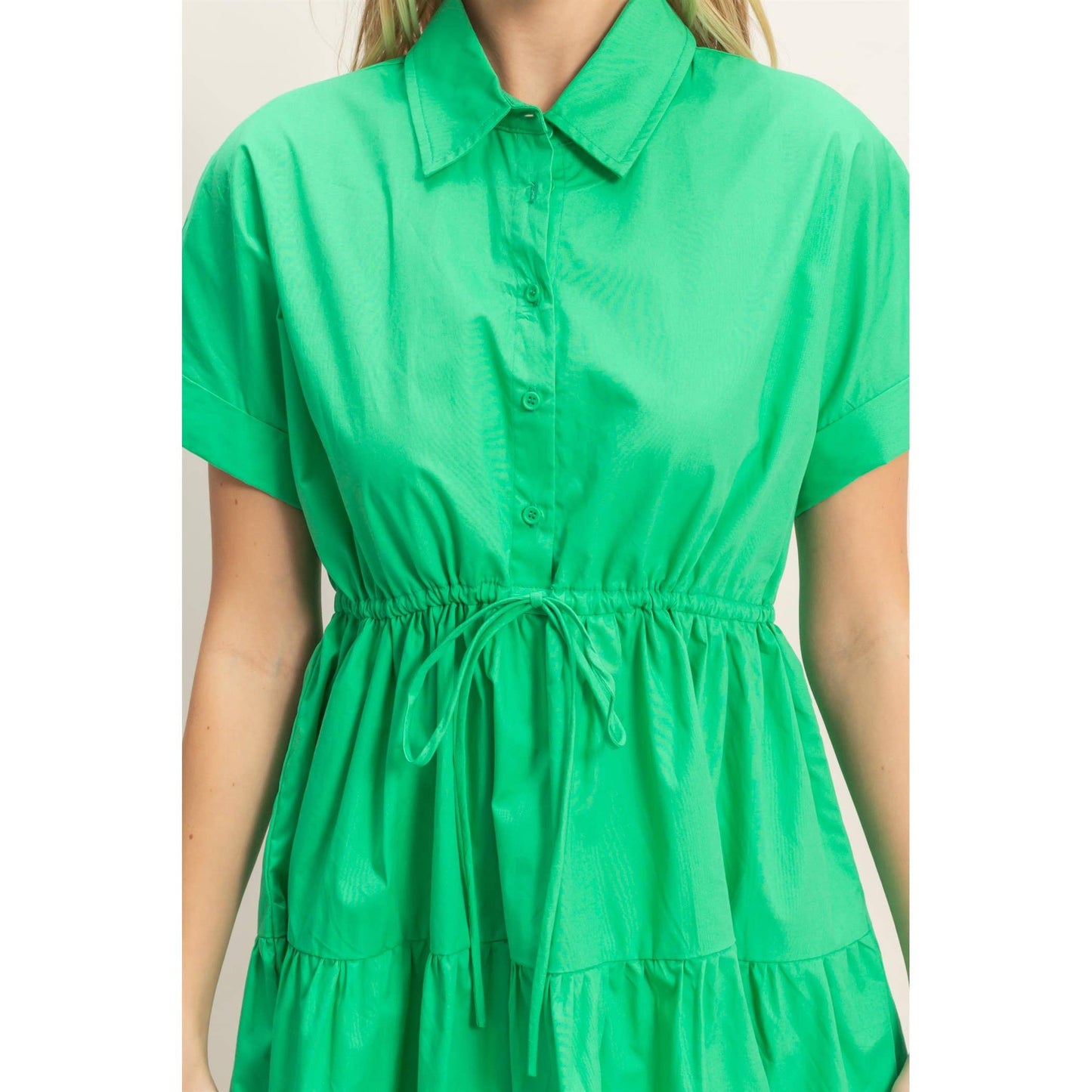 Collared Short Sleeve Tiered Dress