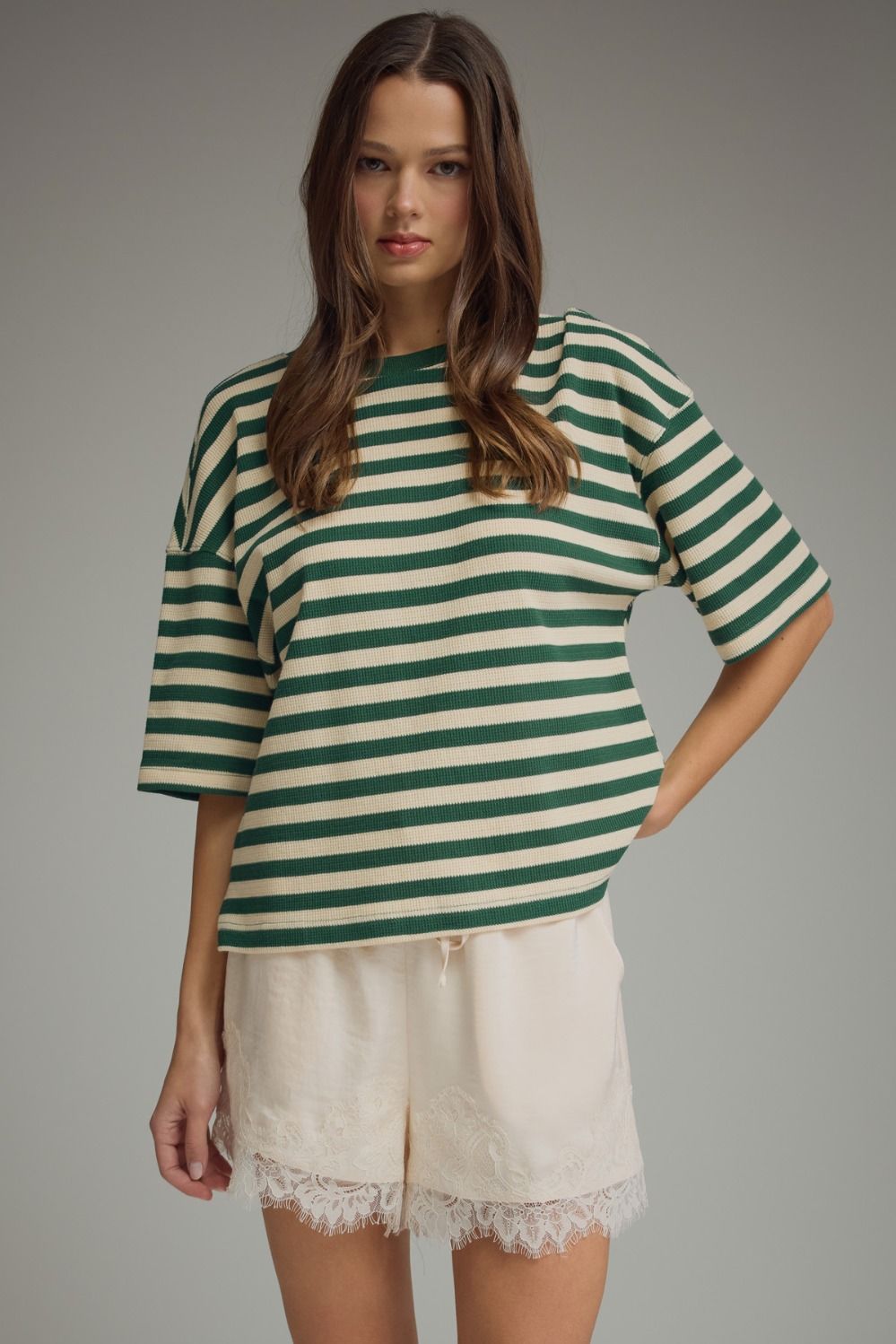 Hunter Green + Cream Basic Top