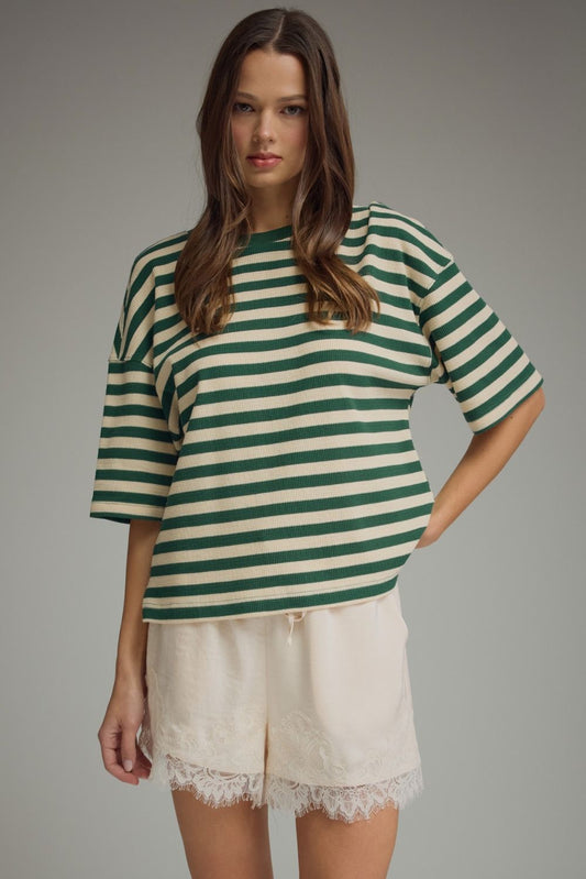 Hunter Green + Cream Basic Top