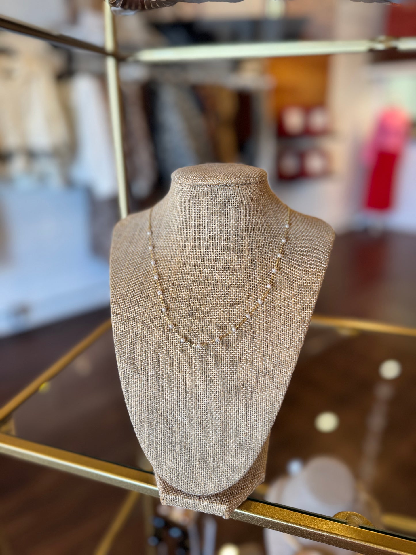 Pearl bead station necklace ￼