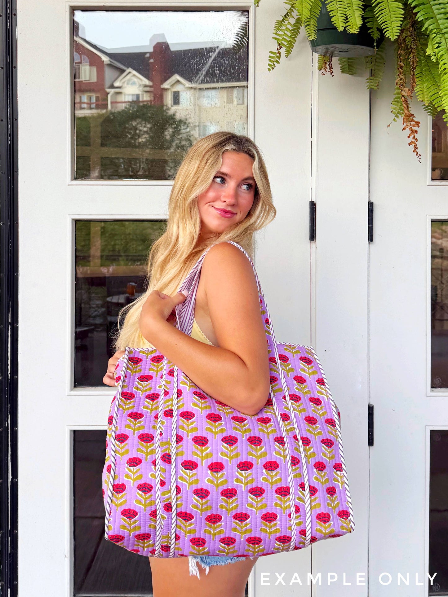 Folk Floral Large Quilted Tote Bag – Handmade, Reversible