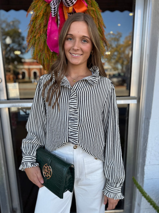 Black Stripe Ruffle Top