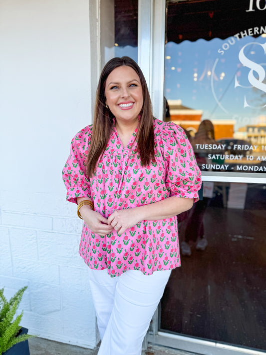 Pink Block Print Top