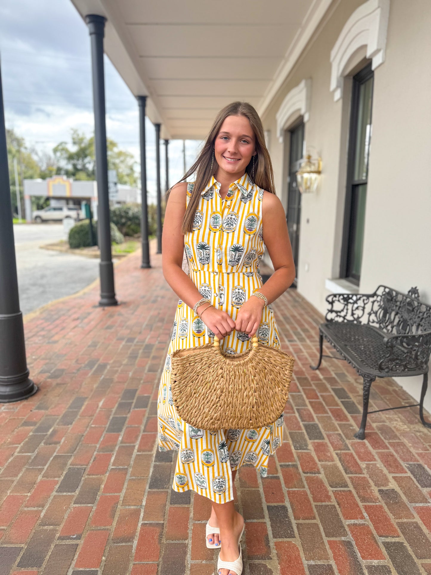 Gold Stripe Palm Dress