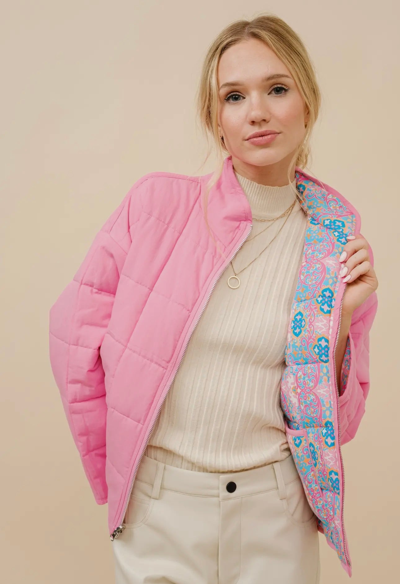 Blue & Pink Reversible Quilted Jacket