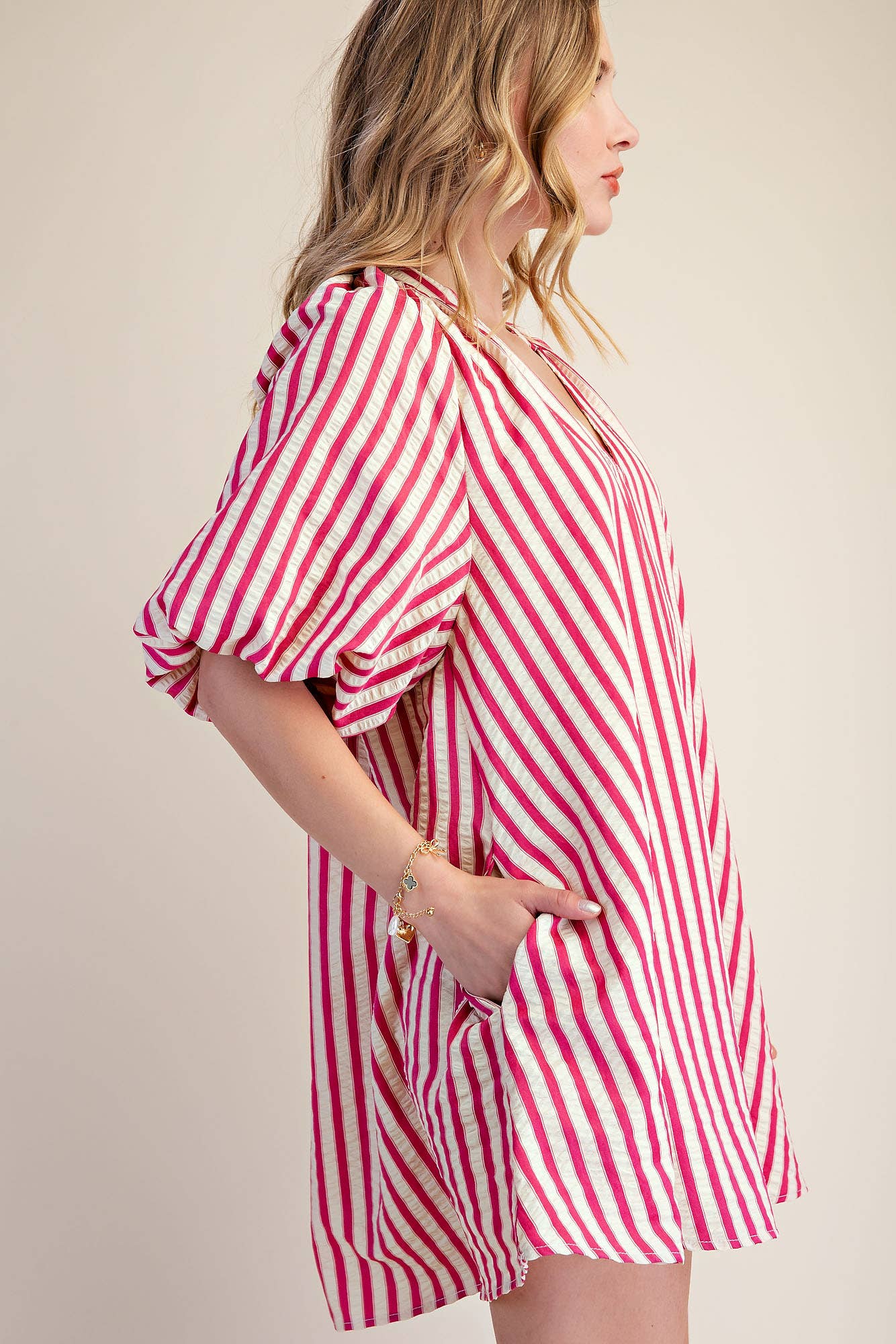 Magenta Stripe Mini Dress