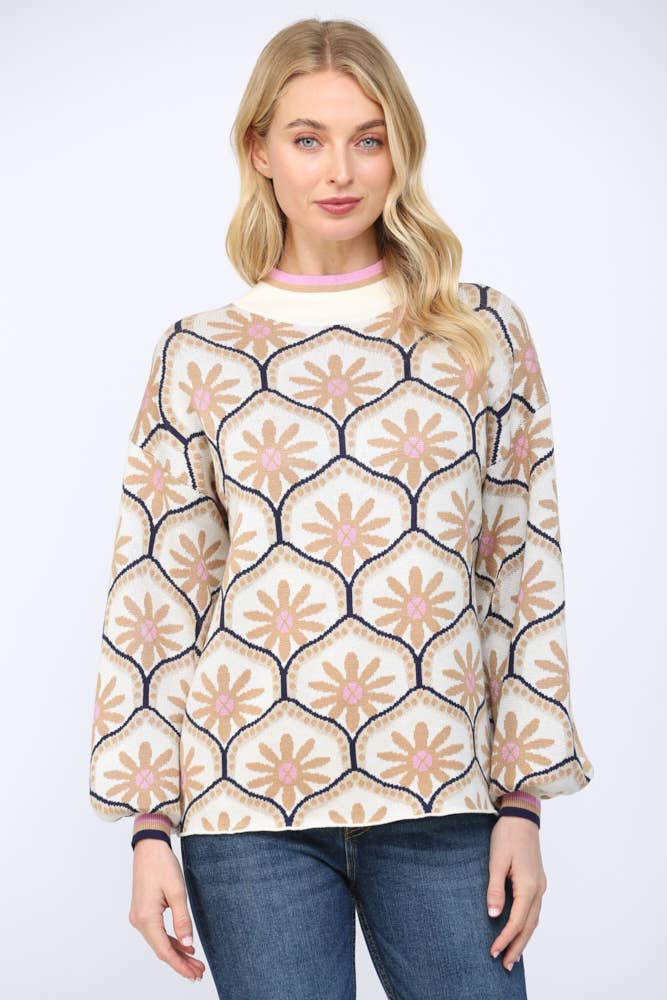 GEOMETRIC FLORAL SWEATER