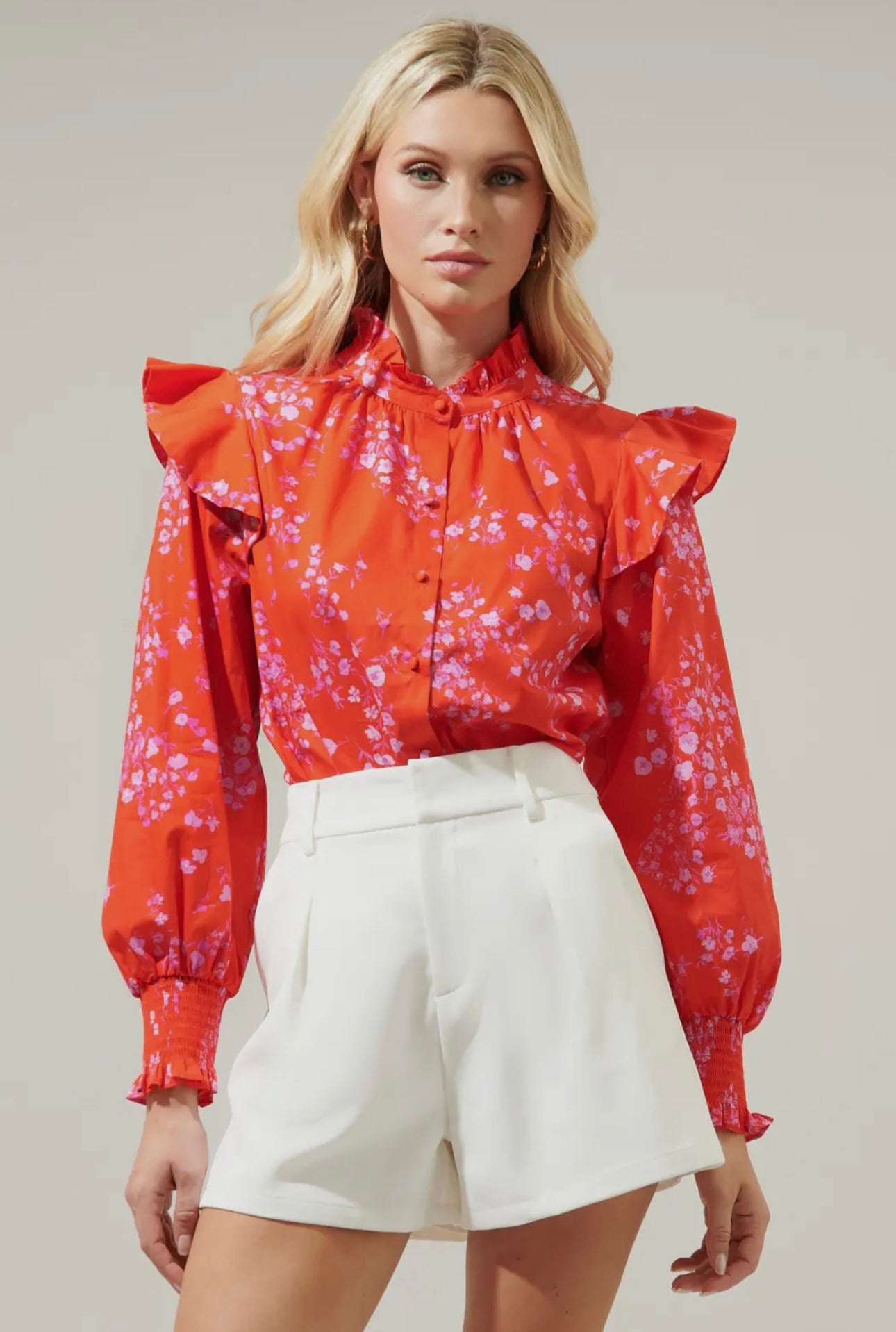 Ibis Floral Button Front Poplin Top