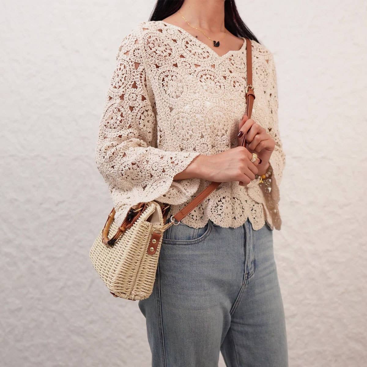 Straw Beach Bag with Bamboo Handle