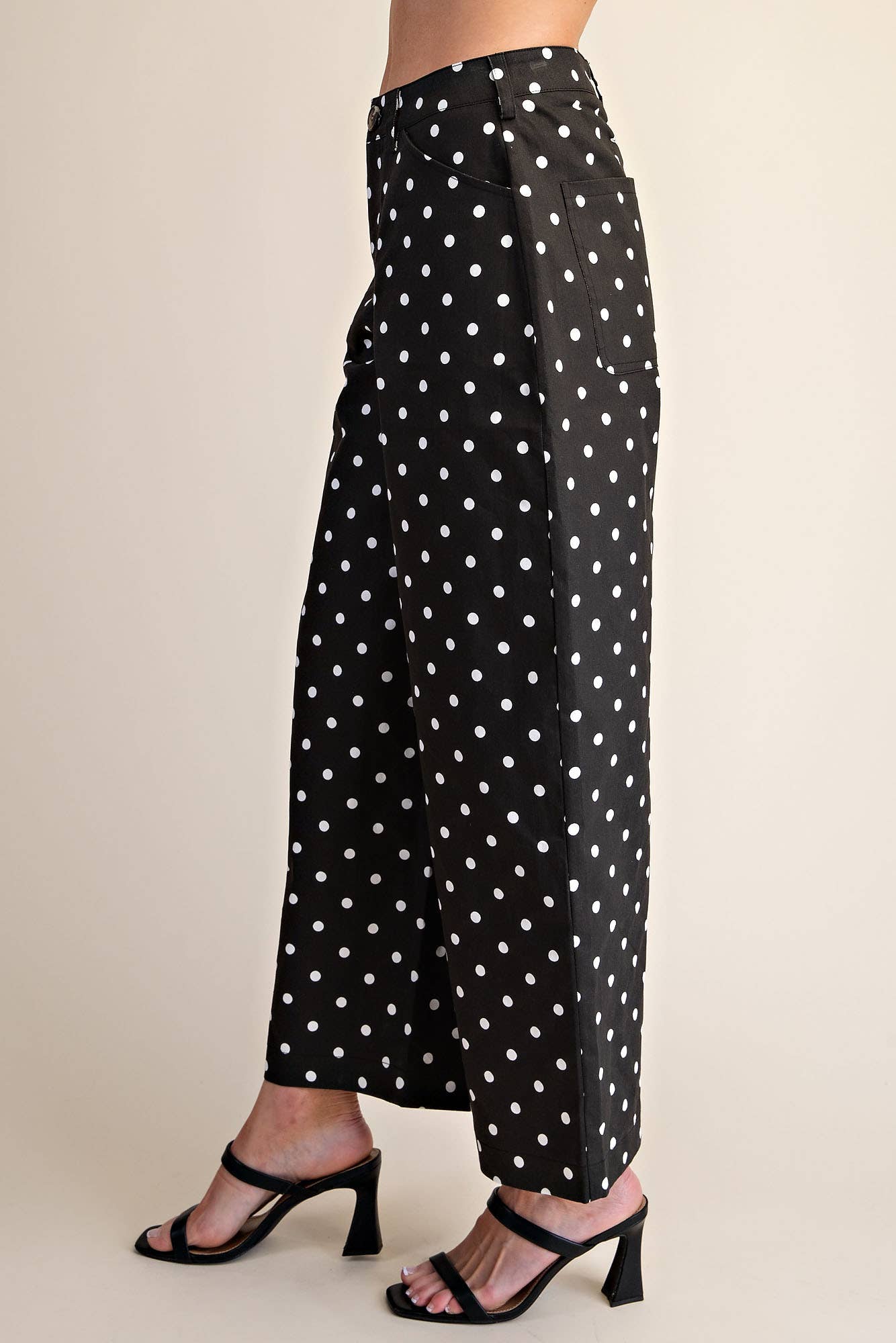 Casual Pants High Waist Barrel Leg Polka Dot Stretch