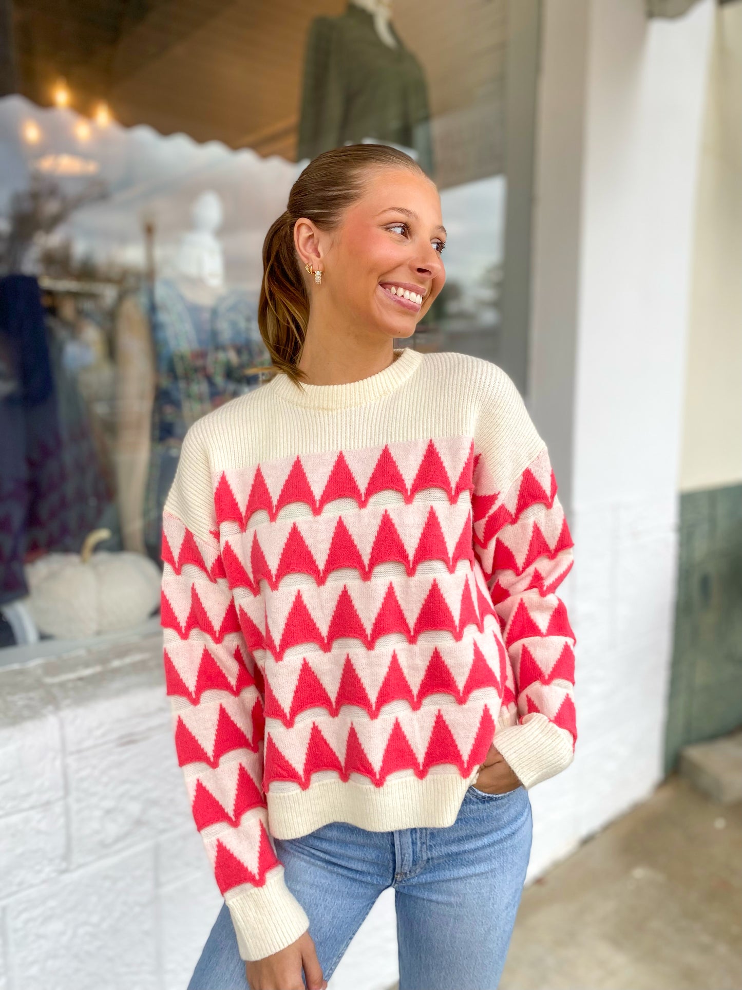 Peony Pink & Ivory Sweater