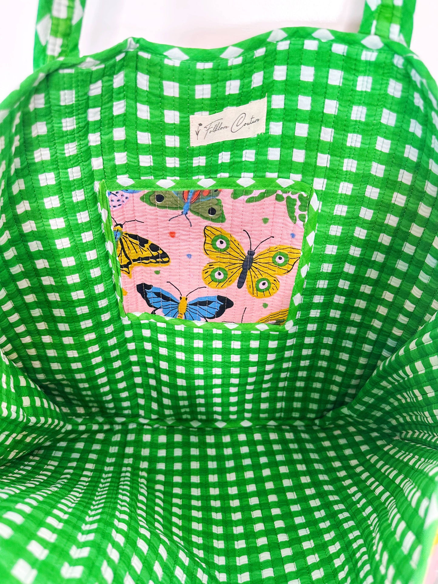 Quilted Tote Bag | Large Travel Bag | Pink Butterfly Print