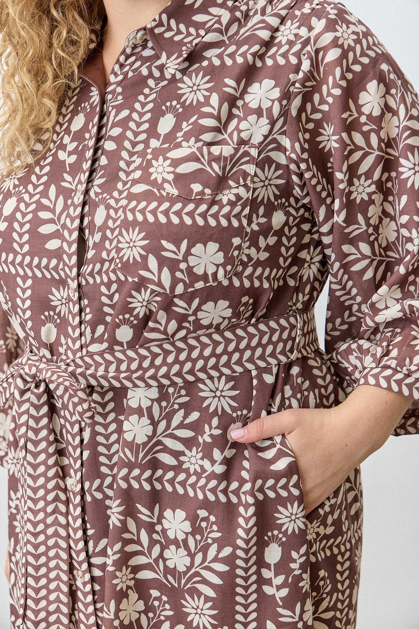 (PLUS) BORDER FLORAL PRINT SHIRT DRESS