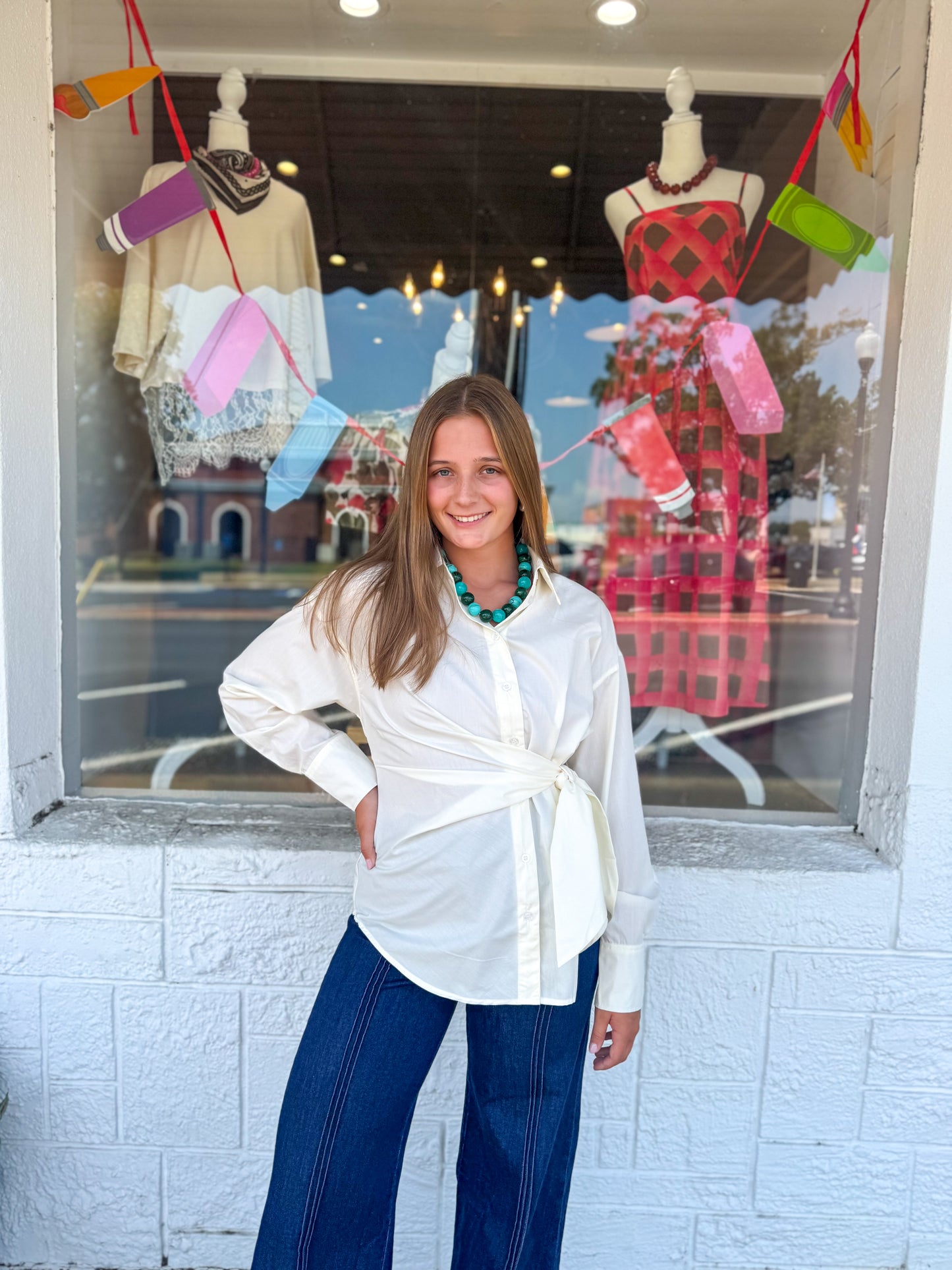 Cream Side-Tie Top