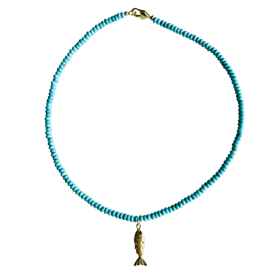 The Orange Eye Fish on Turquoise Necklace