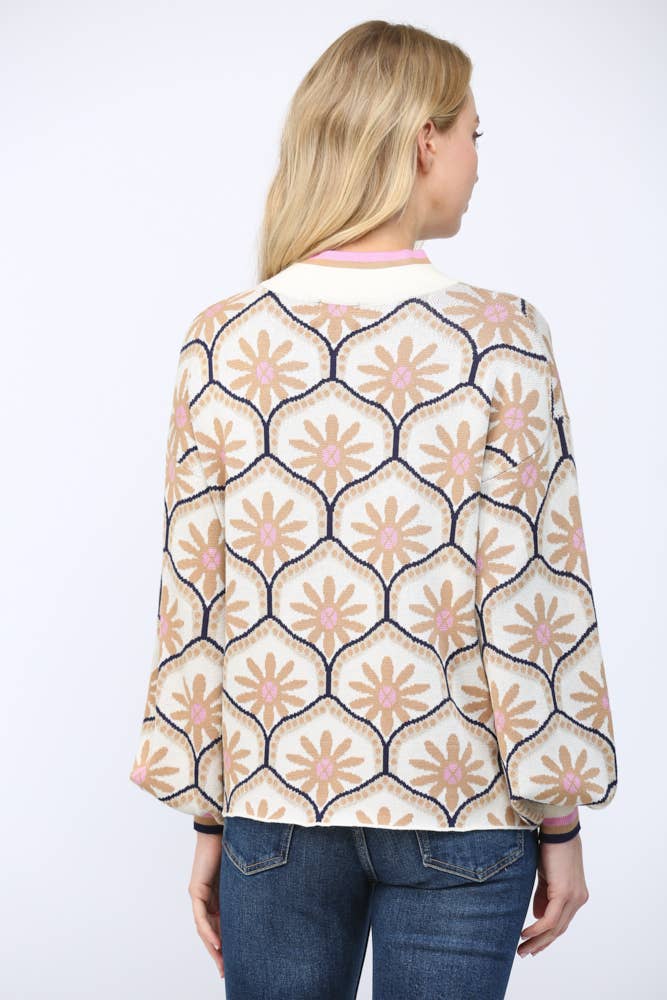 GEOMETRIC FLORAL SWEATER