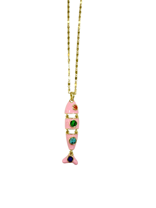 Pisces Fish Necklace- Pink