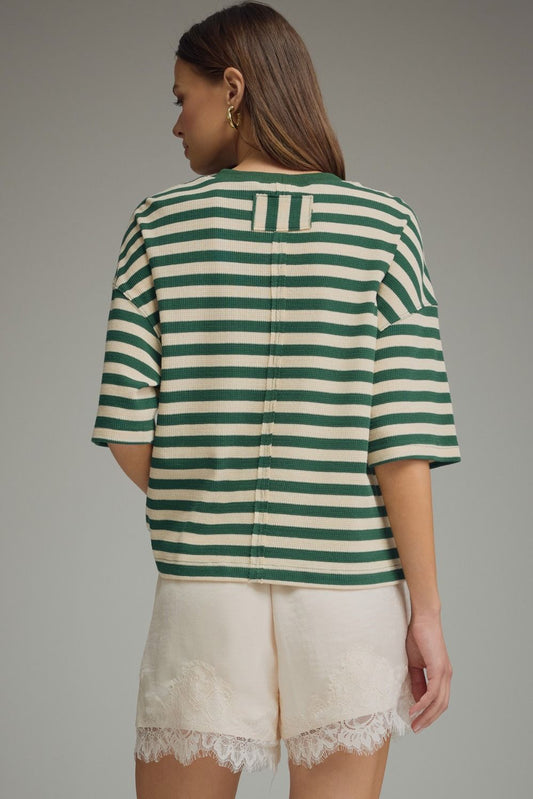 Hunter Green + Cream Basic Top