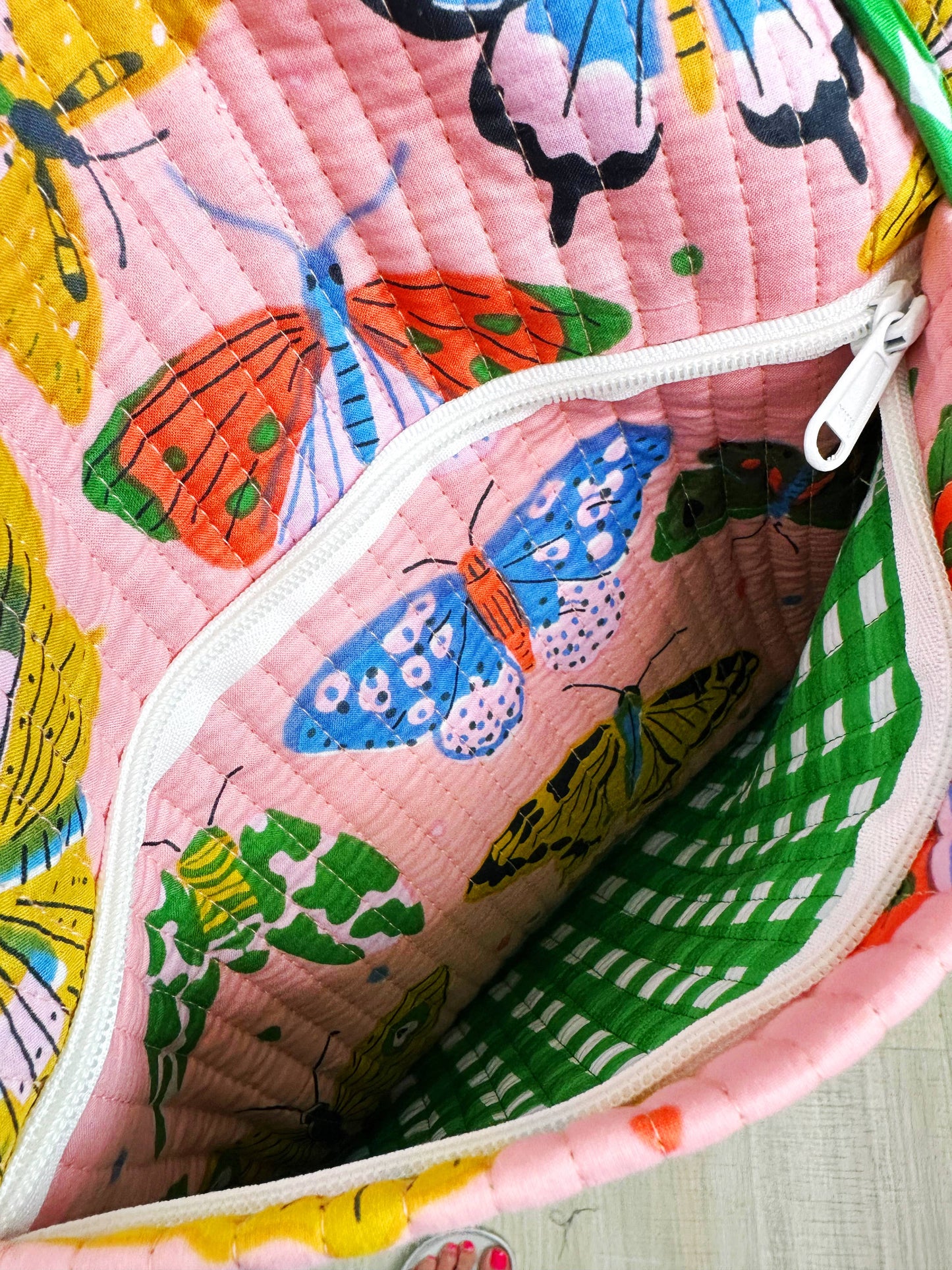 Quilted Duffel Weekender Travel Bag | Overnight| Pink Butterfly