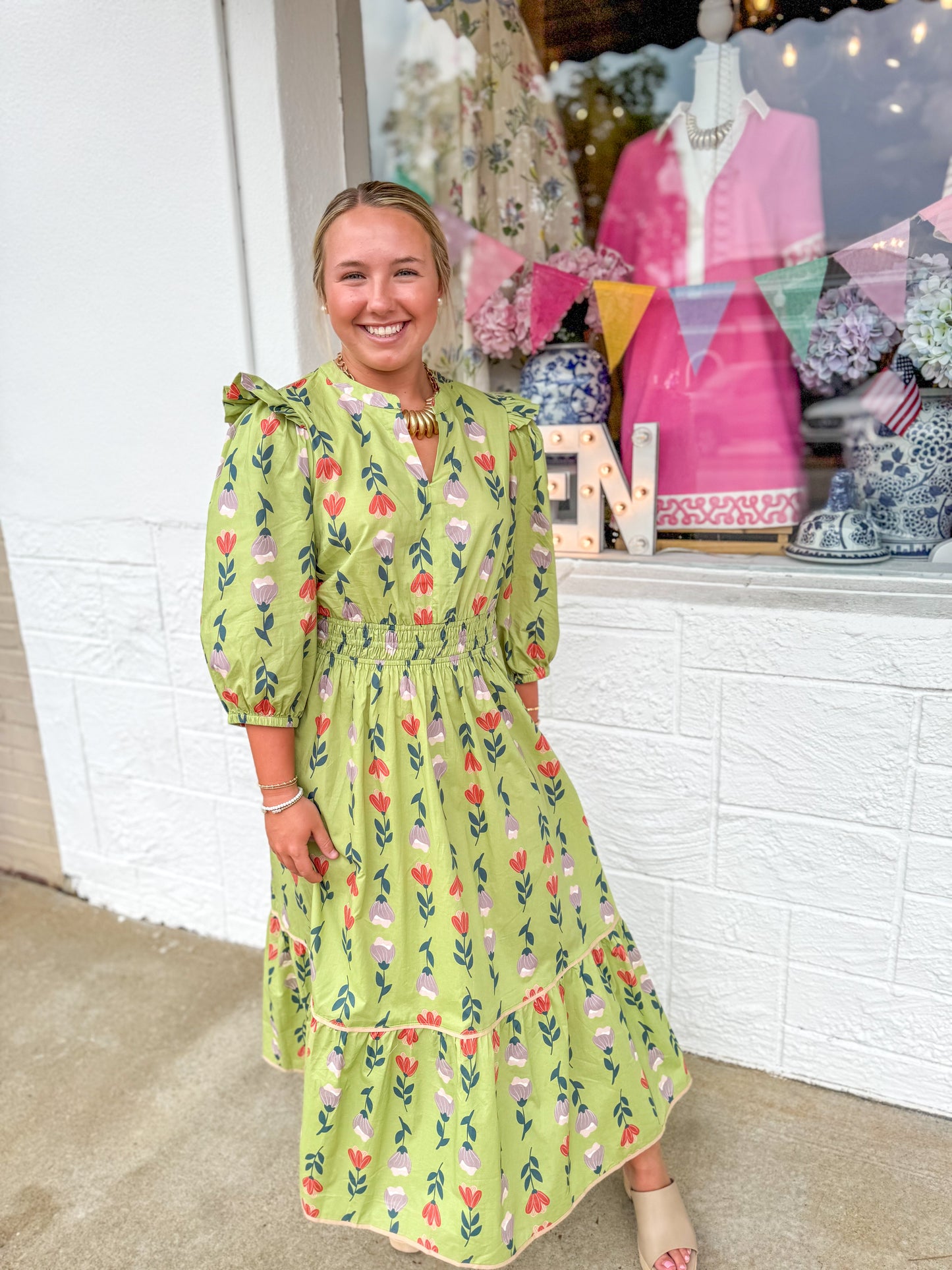 Sage Floral Midi Dress