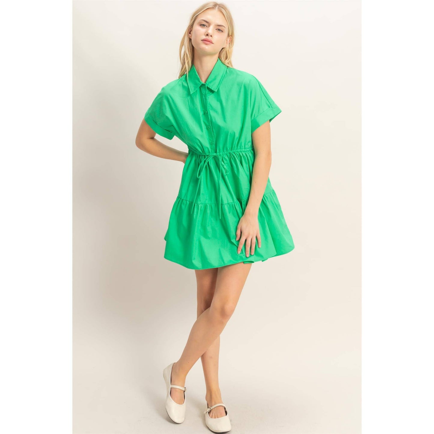 Collared Short Sleeve Tiered Dress