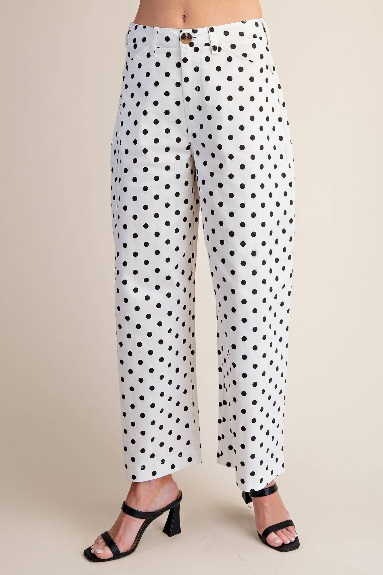Casual Pants High Waist Barrel Leg Polka Dot Stretch