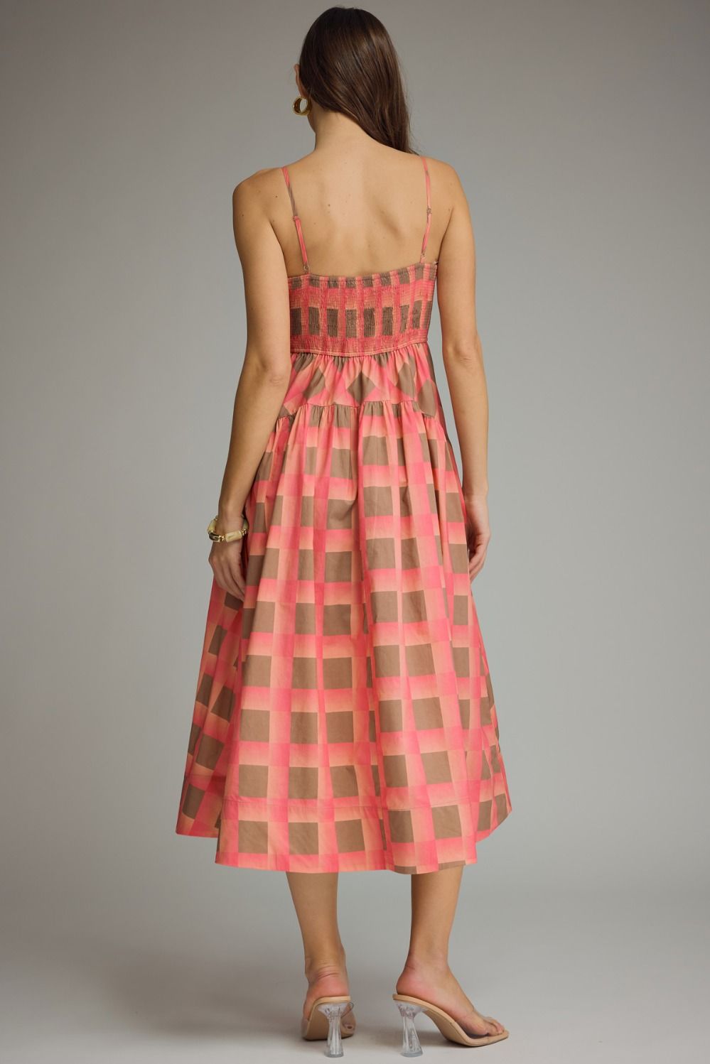 Coral + Brown Plaid Dress