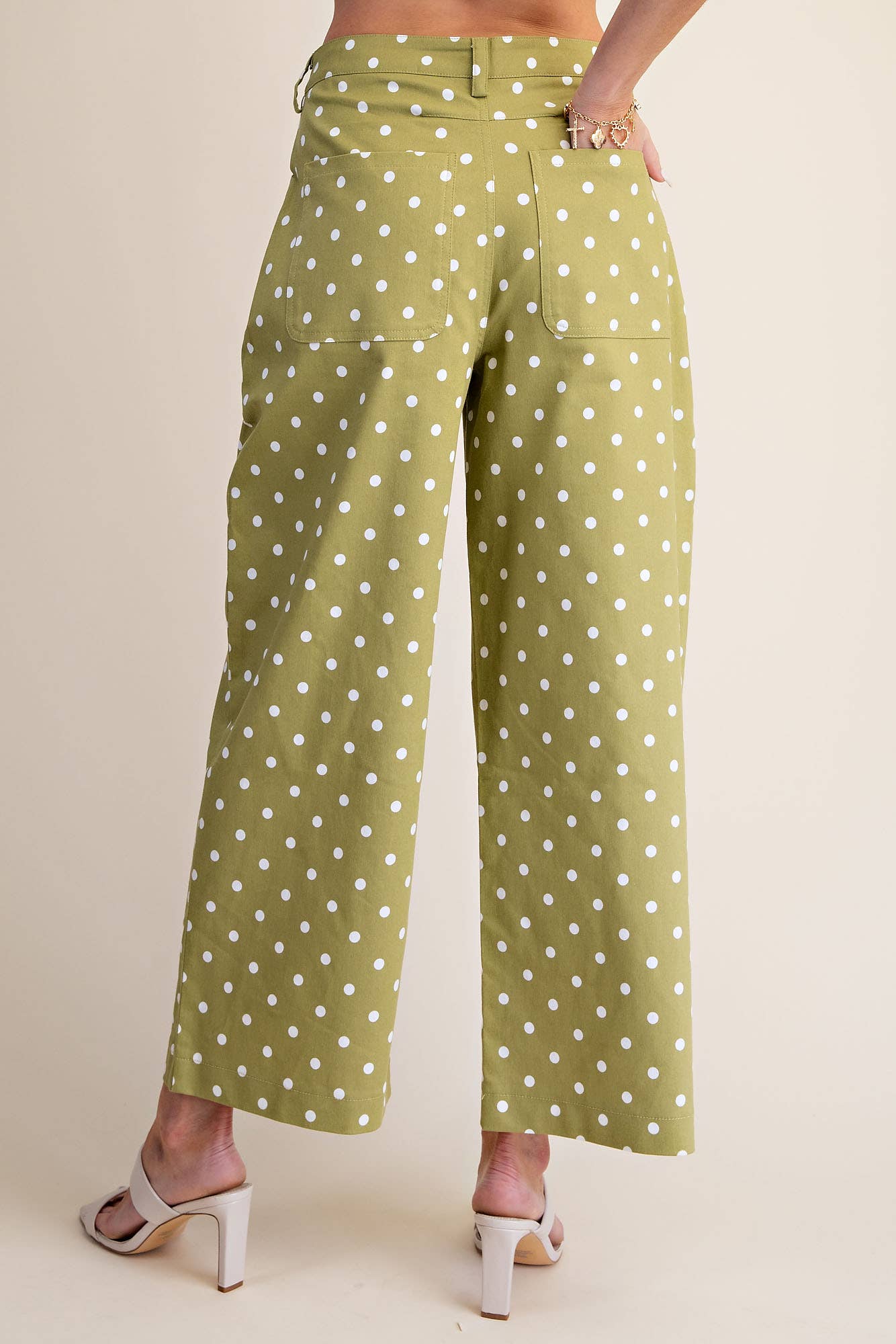 Casual Pants High Waist Barrel Leg Polka Dot Stretch
