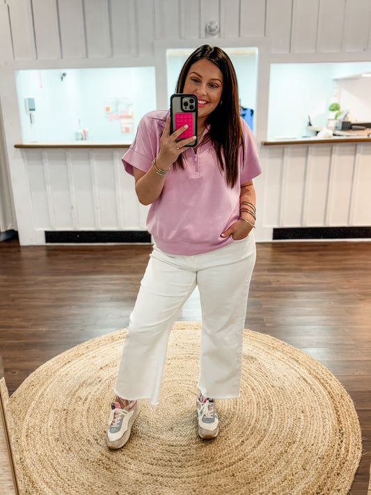 Blossom Quarter Zip Short Sleeve Top