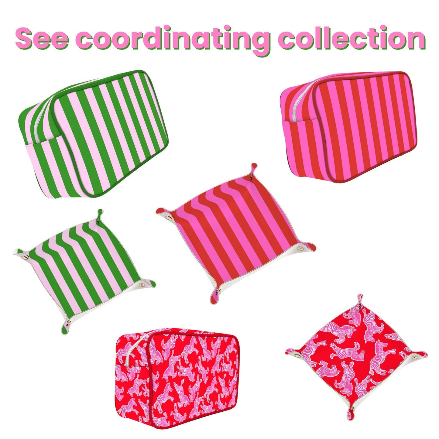 Preppy stripe trinket gift tray catchall | pink & red stripe