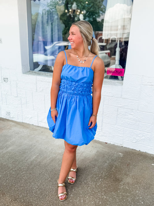 True Blue Bubble Hem Mini Dress